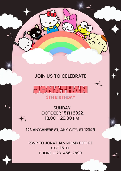 Kawaii Kitty Birthday Invitation Template - CreativeRino