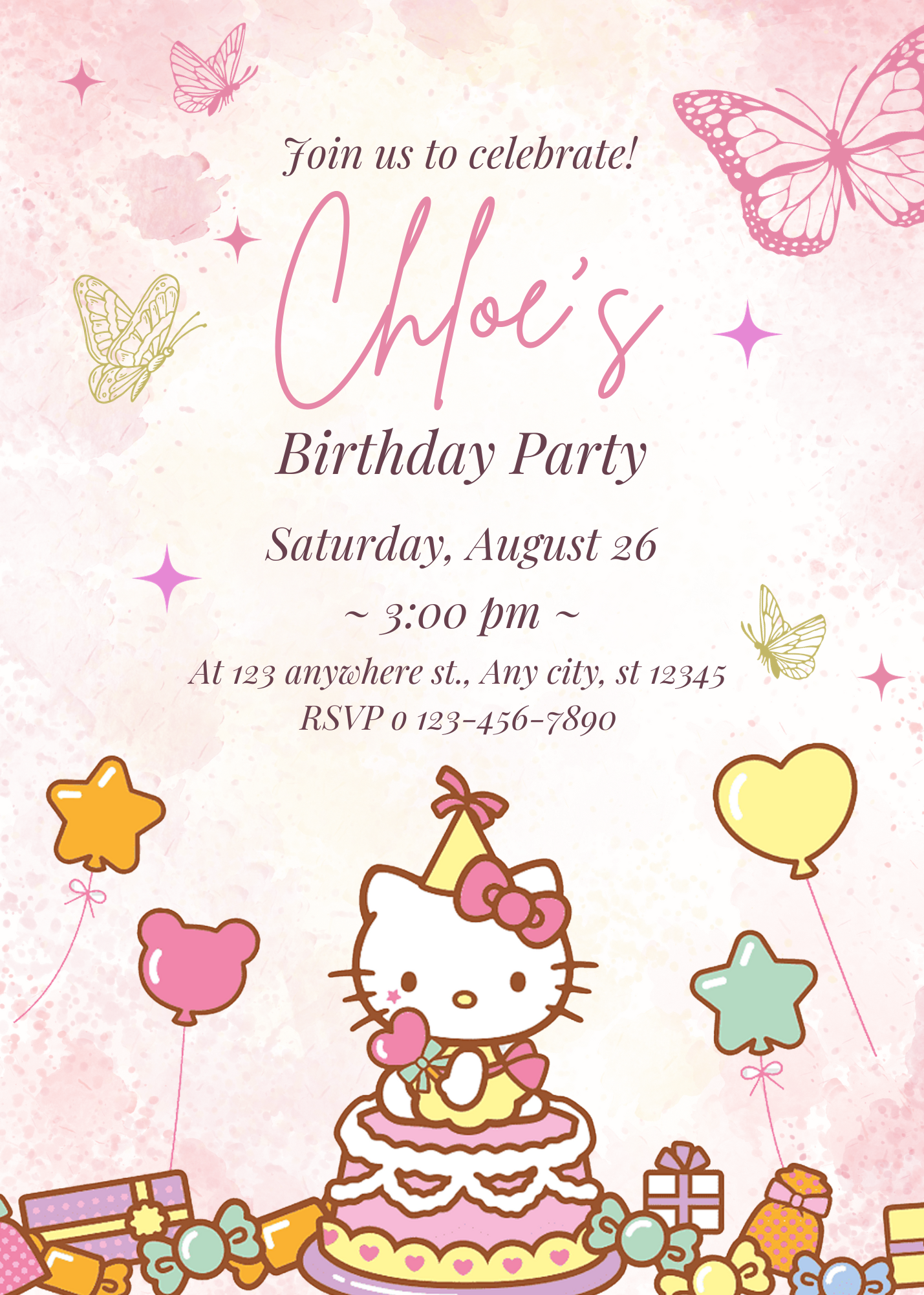 Kawaii Kitty Birthday Invitation Template