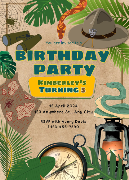 Explorer Adventure Birthday Invitation Template | Treasure Hunt Invite - CreativeRino