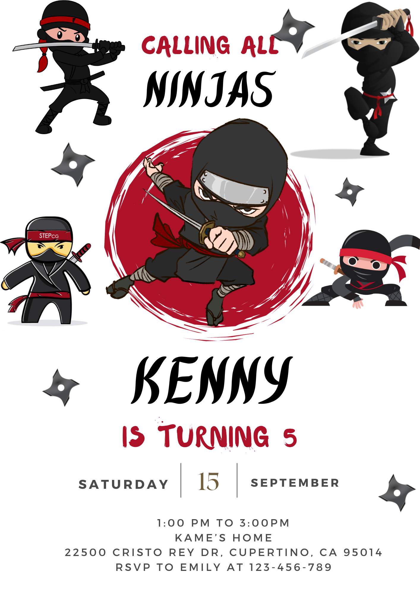 Ninja Birthday Invitation Template | Ninja Warrior Party Invite