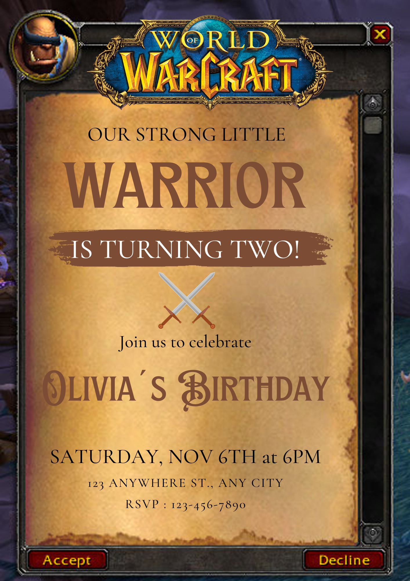 World of Warcraft Birthday Invitation Template