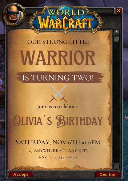 World of Warcraft Birthday Invitation Template - CreativeRino