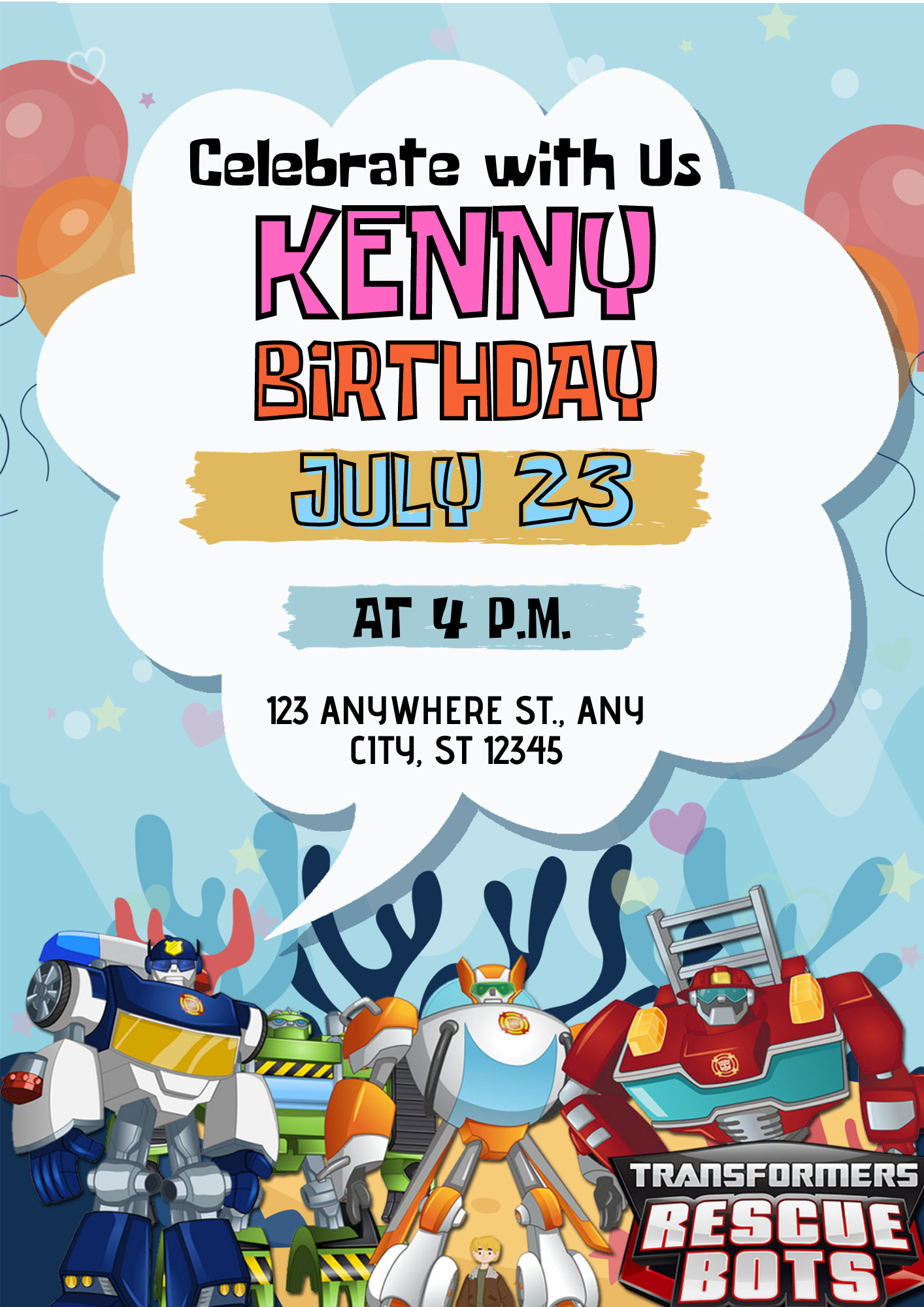 Rescue Bots Transformers Birthday Invitation Template