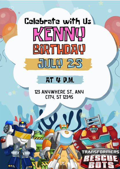 Rescue Bots Transformers Birthday Invitation Template - CreativeRino