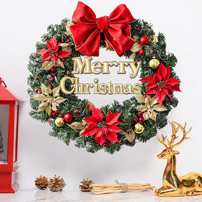 Premium Gold & Red Flower Wreath Wall Sticker | Elegant Festive Bow Decal for Christmas & New Year's Decor eprolo