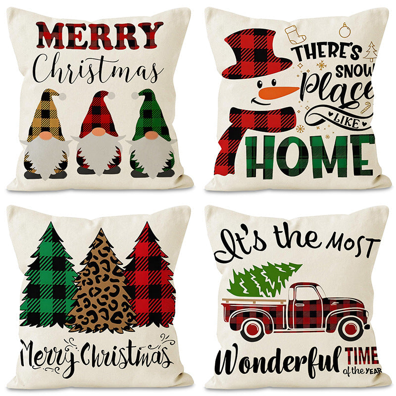 Christmas Dwarf (Gnome) Printed Pillow Cover | Linen Festive Cushion Case for Home Sofa Decoration eprolo