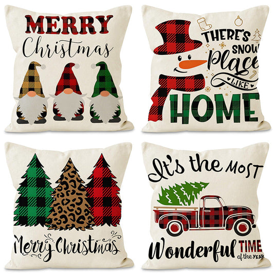 Christmas Dwarf (Gnome) Printed Pillow Cover | Linen Festive Cushion Case for Home Sofa Decoration eprolo