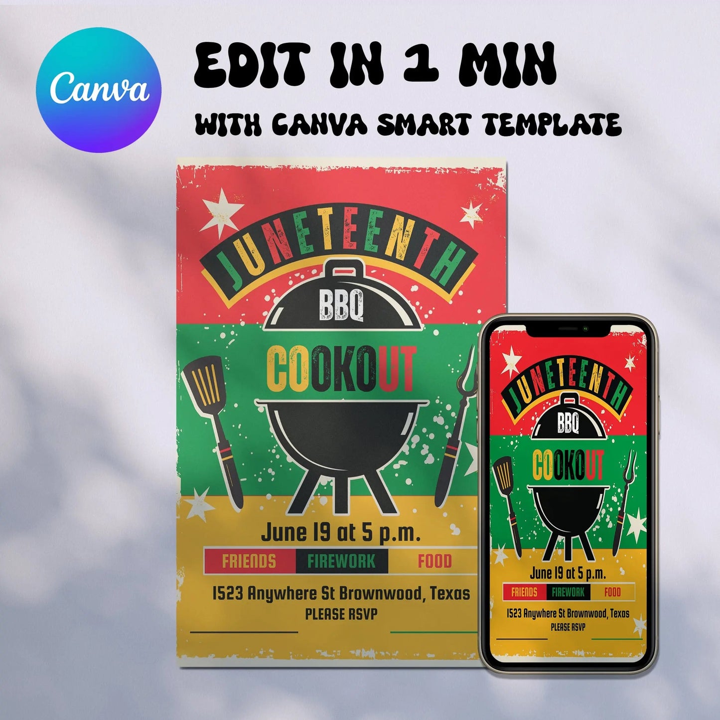 Juneteenth Invitation Template | Juneteenth Celebration BBQ Invite - CreativeRino
