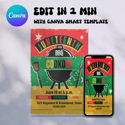 Juneteenth Invitation Template | Juneteenth Celebration BBQ Invite - CreativeRino