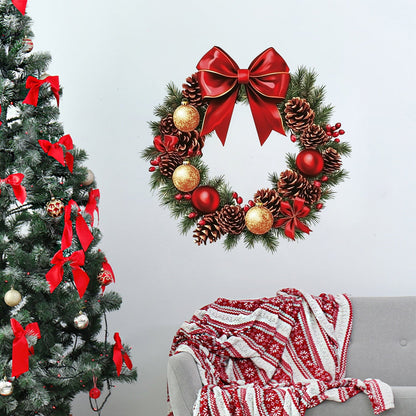Removable Christmas Wall Stickers | Festive Red Bow, Pinecone & Bauble Decoration Decals eprolo