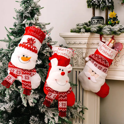 3D Elderly Elk Knitted Christmas Socks, Holiday Gift Bag & Decor, Red