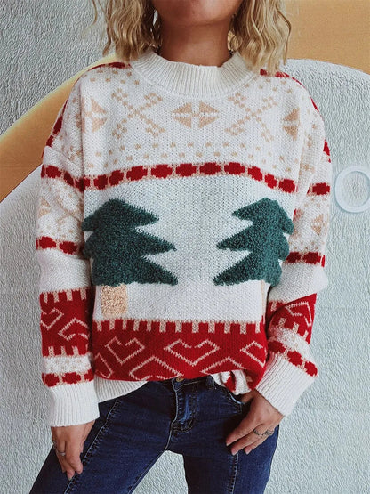 Fun Cartoon Christmas Tree Jacquard Sweater | Knitted Holiday & New Year Pullover eprolo