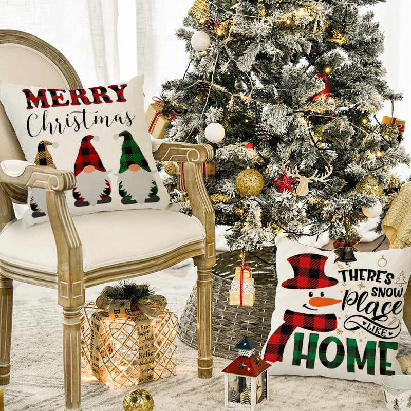 Christmas Dwarf (Gnome) Printed Pillow Cover | Linen Festive Cushion Case for Home Sofa Decoration eprolo