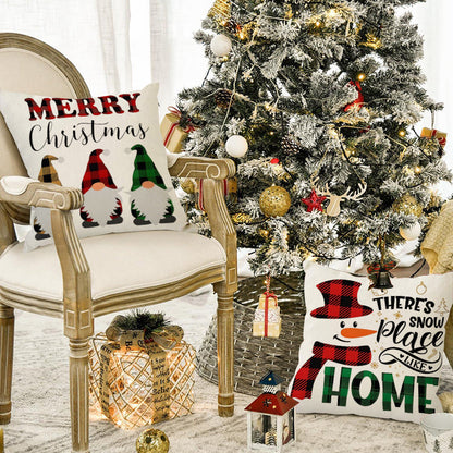 Christmas Dwarf (Gnome) Printed Pillow Cover | Linen Festive Cushion Case for Home Sofa Decoration eprolo