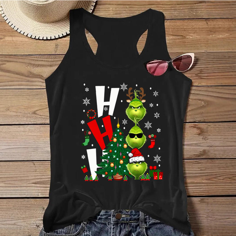 Women's Christmas Print Tank Top | Festive Racerback/Flowy Sleeveless Shirt | Tropical Holiday or Workout Top eprolo