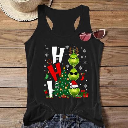 Women's Christmas Print Tank Top | Festive Racerback/Flowy Sleeveless Shirt | Tropical Holiday or Workout Top eprolo