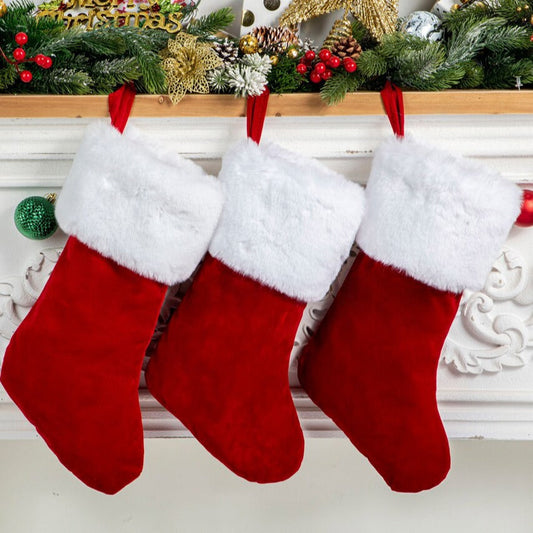 Classic Plush Christmas Stocking | Gift Bag Sock for Mantel Hanging & Holiday Decor eprolo