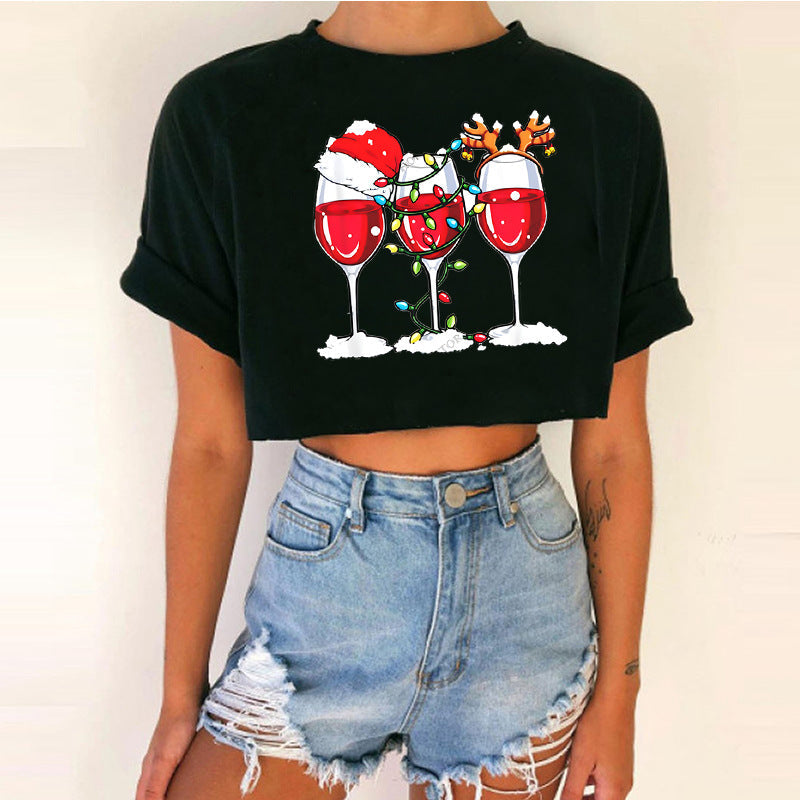 Spicy Girl Christmas Crop Top T-Shirt | INS Style Short Sleeve Round Neck | Trendy Festive Night Out Basic eprolo