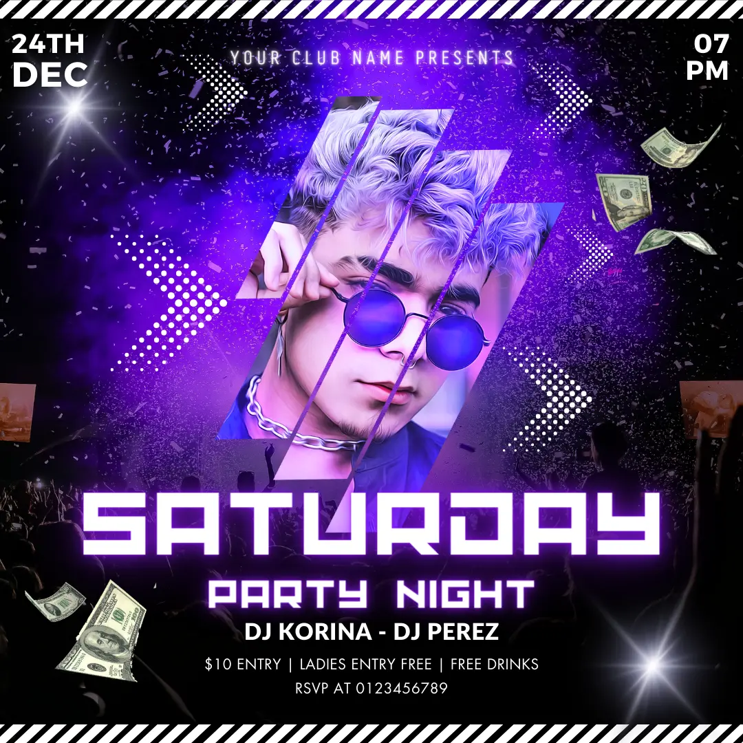 Saturday Party Night Flyer Template | DJ Party Social Media Flyer - CreativeRino