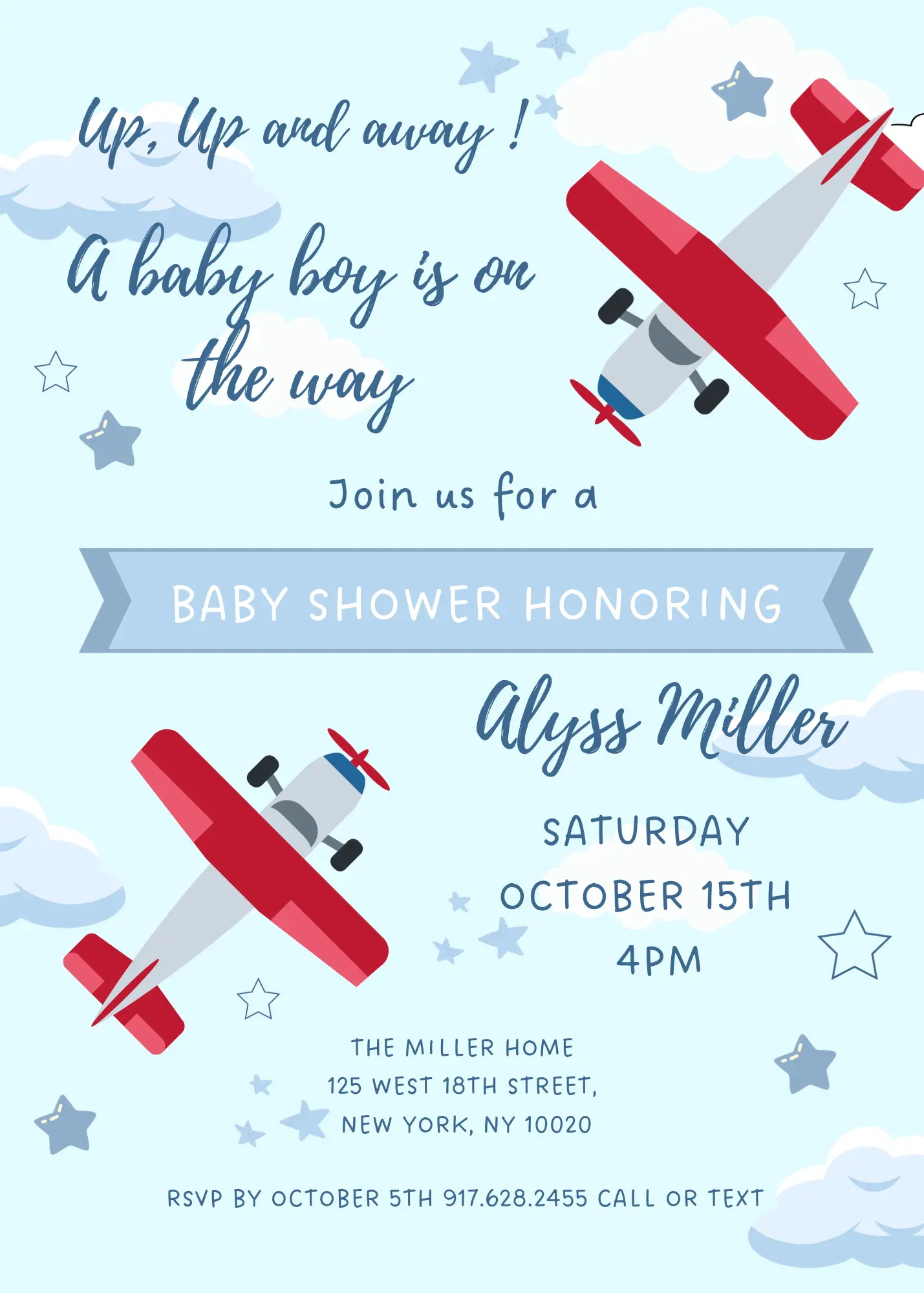 Airplane Baby Shower Invitation Template - CreativeRino