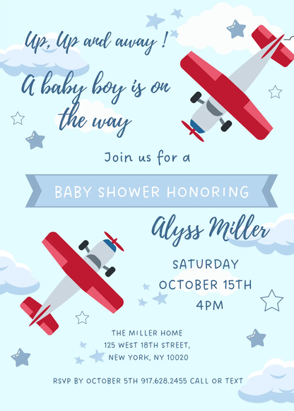 Airplane Baby Shower Invitation Template - CreativeRino
