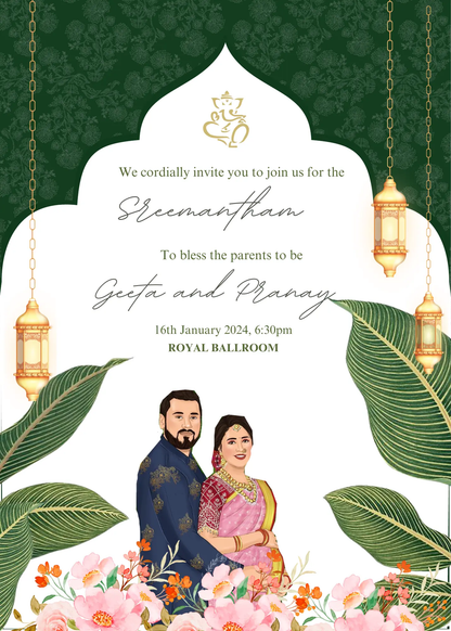 Indian Baby Shower Invitation Template | Seemantham Valaikappu Godh Bharai Ceremony Invite - CreativeRino