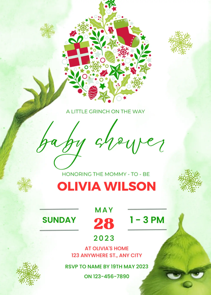 Grinch Baby Shower Invite Template | Grinchmas Whoville Baby Shower Invitation - CreativeRino
