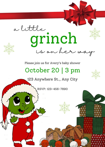 Grinch Baby Shower Invite Template | Grinchmas Whoville Baby Shower Invitation - CreativeRino