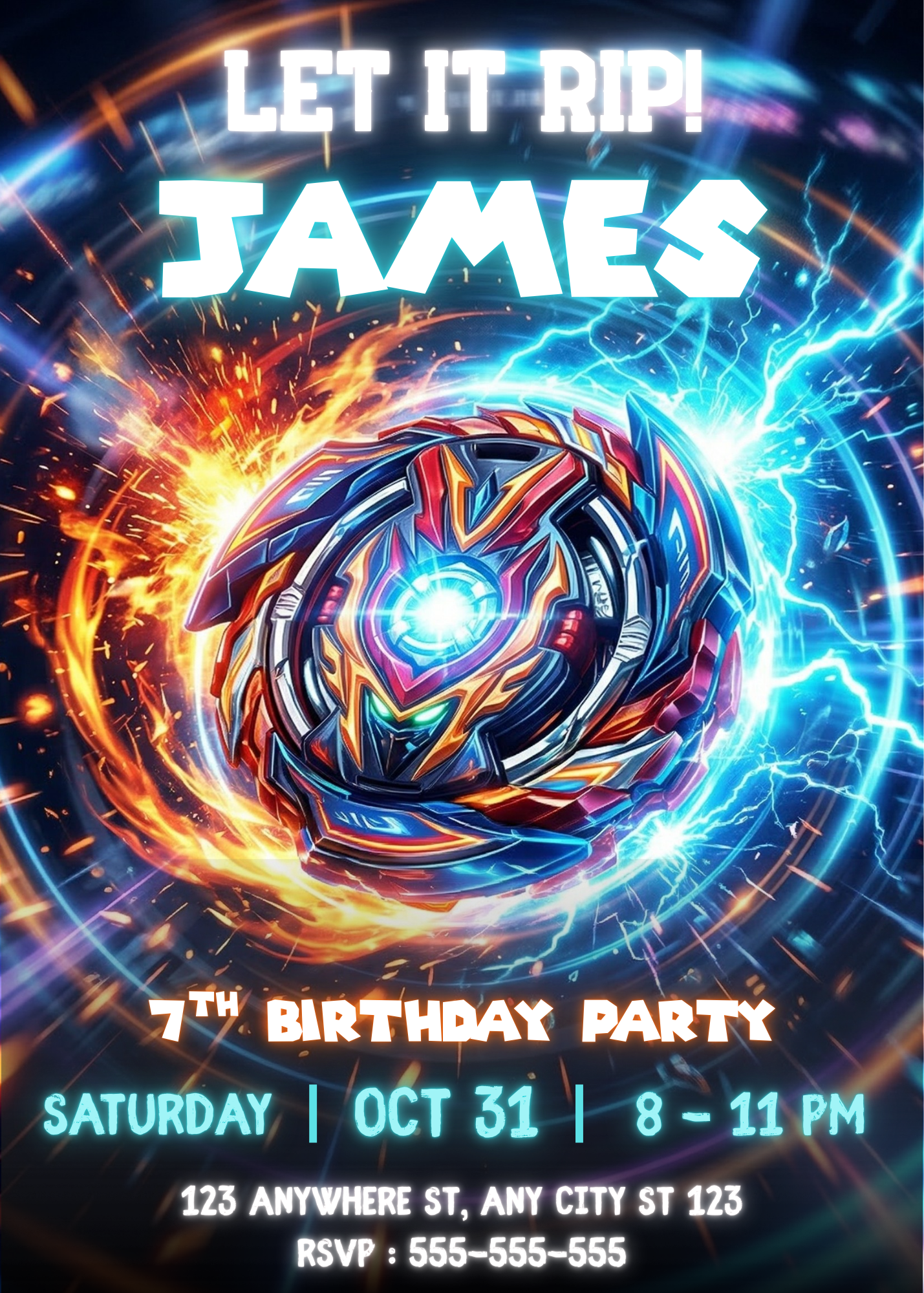 Beyblade X Birthday Invitation | Editable Beyblade Party Invite | Digital Beyblade Invitation Canva Template CreativeRino