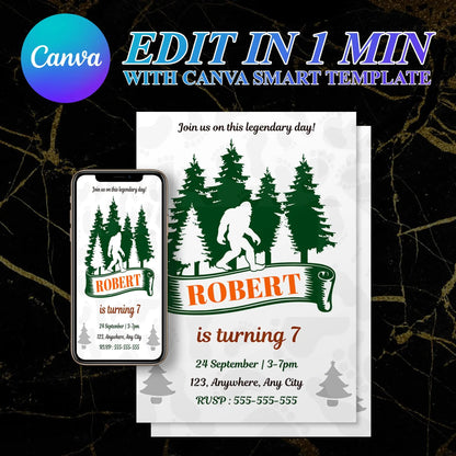 Bigfoot Birthday Invitation Template CreativeRino