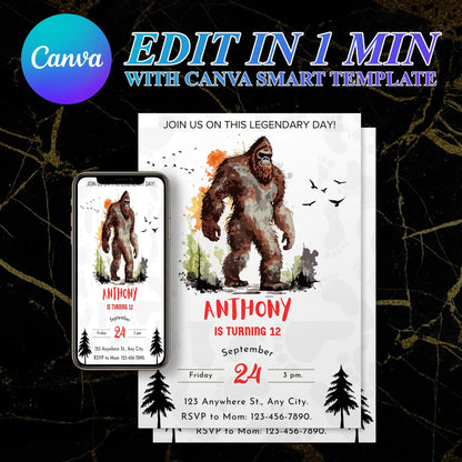 Bigfoot Birthday Invitation Template CreativeRino