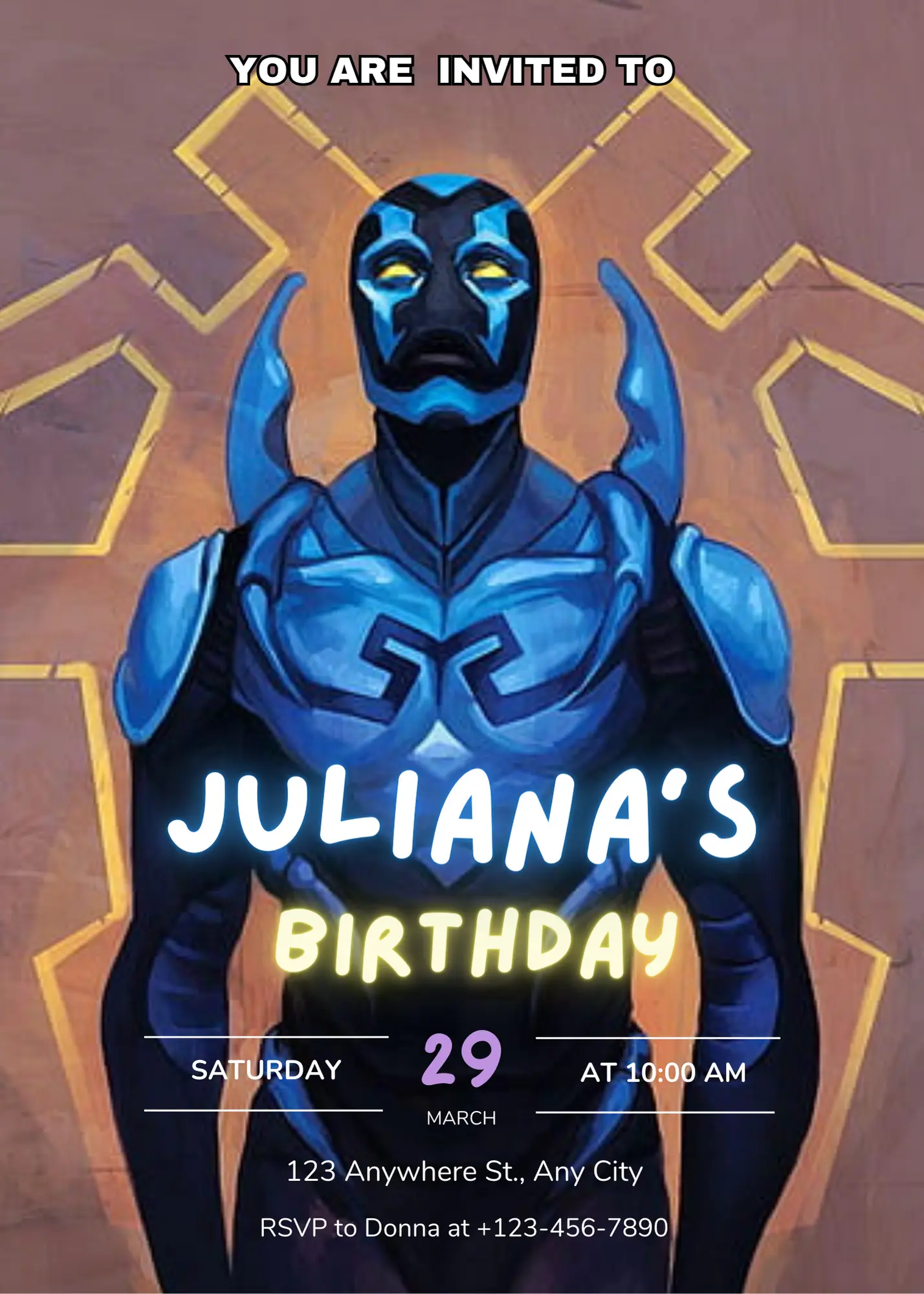 Blue Beetle Birthday Invitation Template - CreativeRino