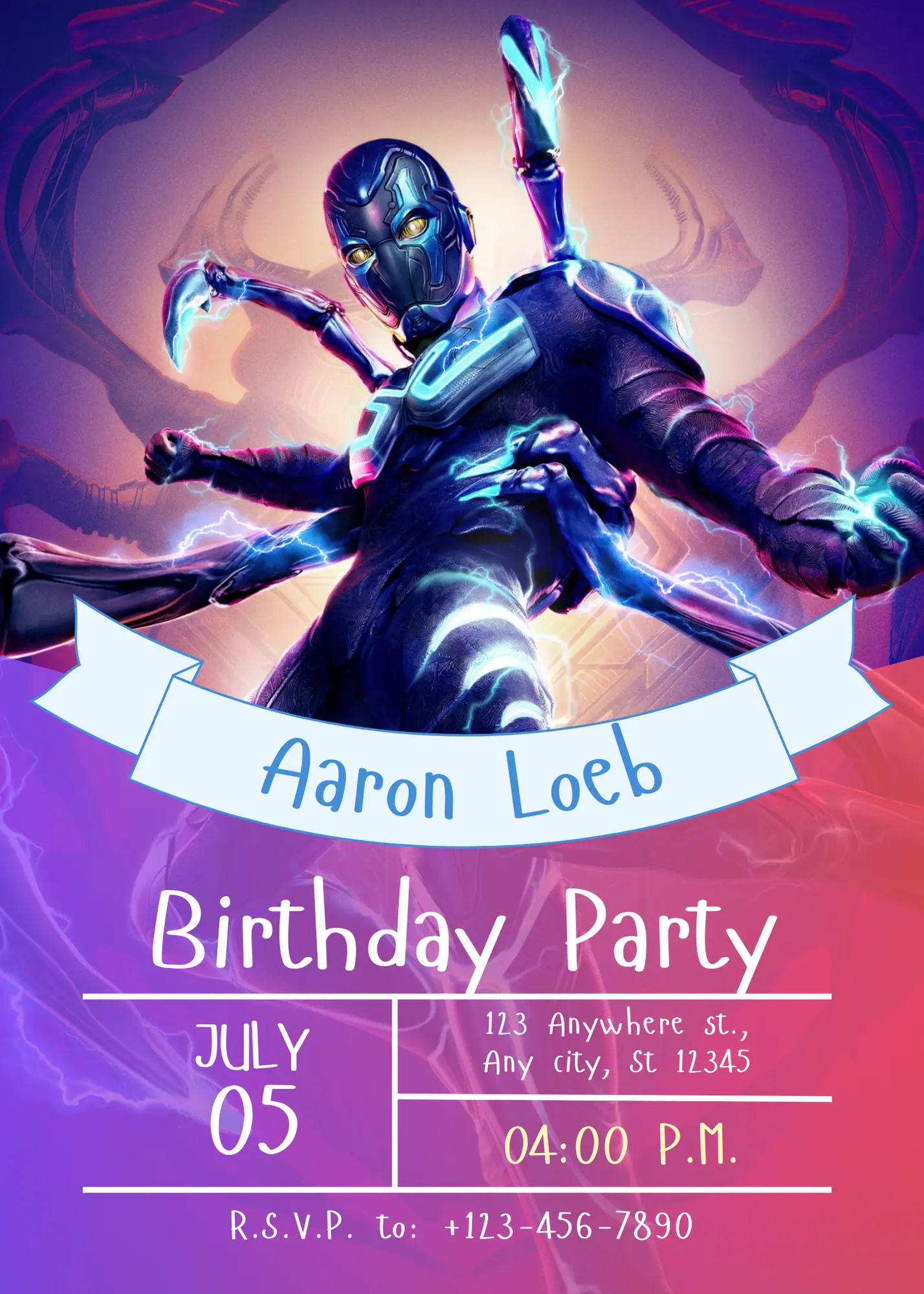 Blue Beetle Birthday Invitation Template - CreativeRino