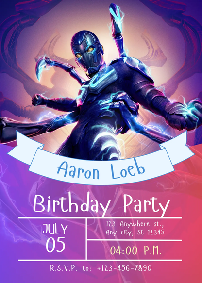 Blue Beetle Birthday Invitation Template - CreativeRino