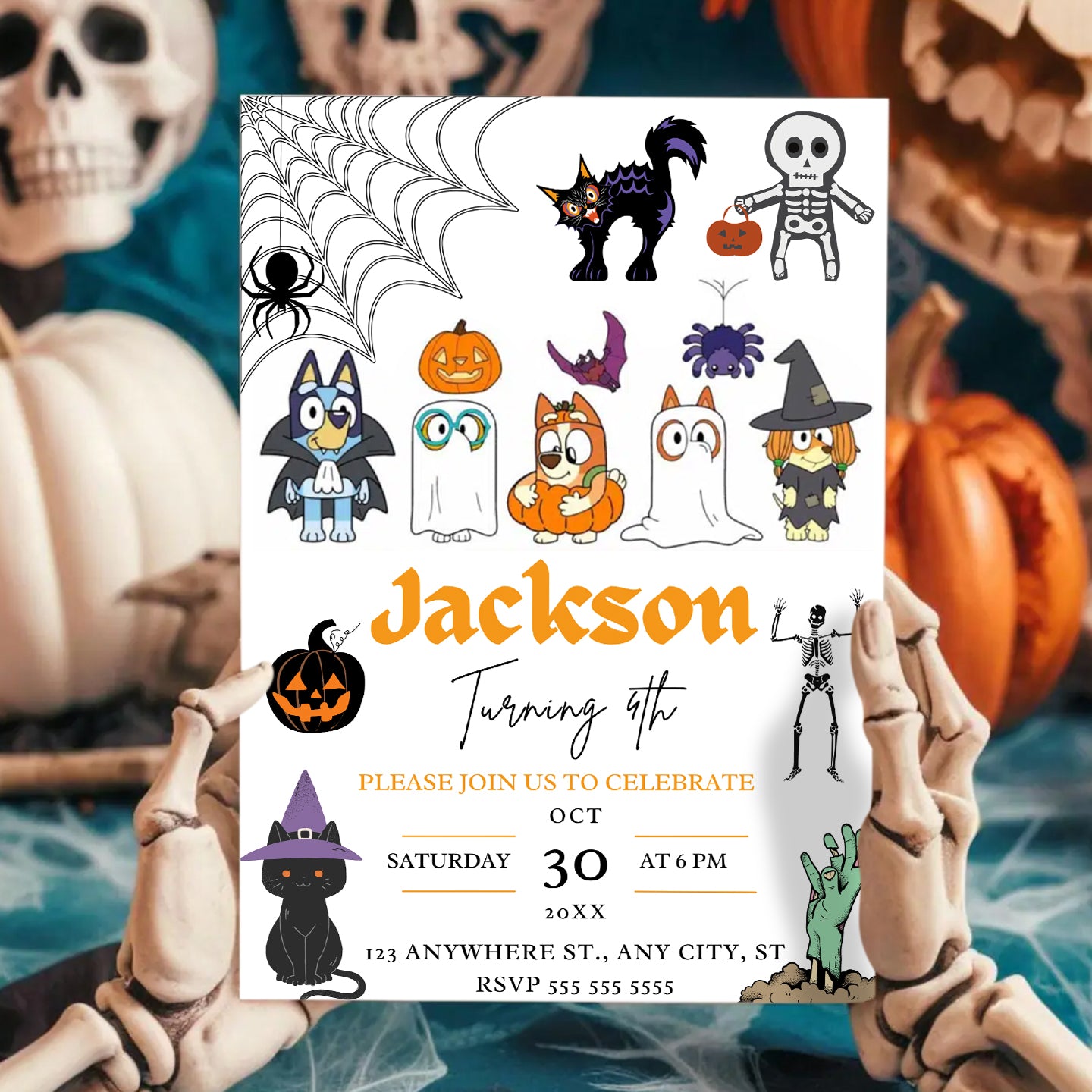 Bluey and Bingo Halloween Birthday Invitation Template