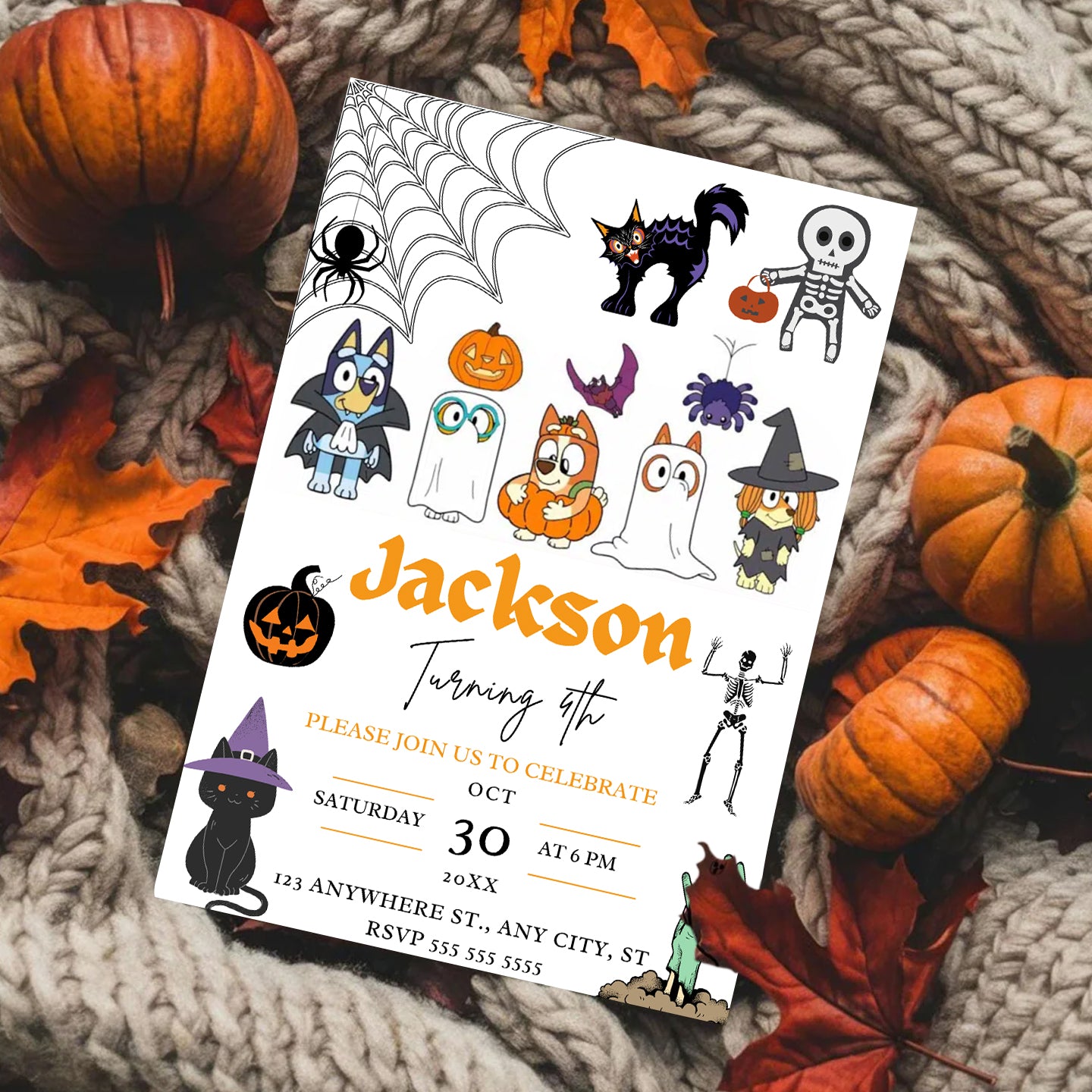 Bluey and Bingo Halloween Birthday Invitation Template