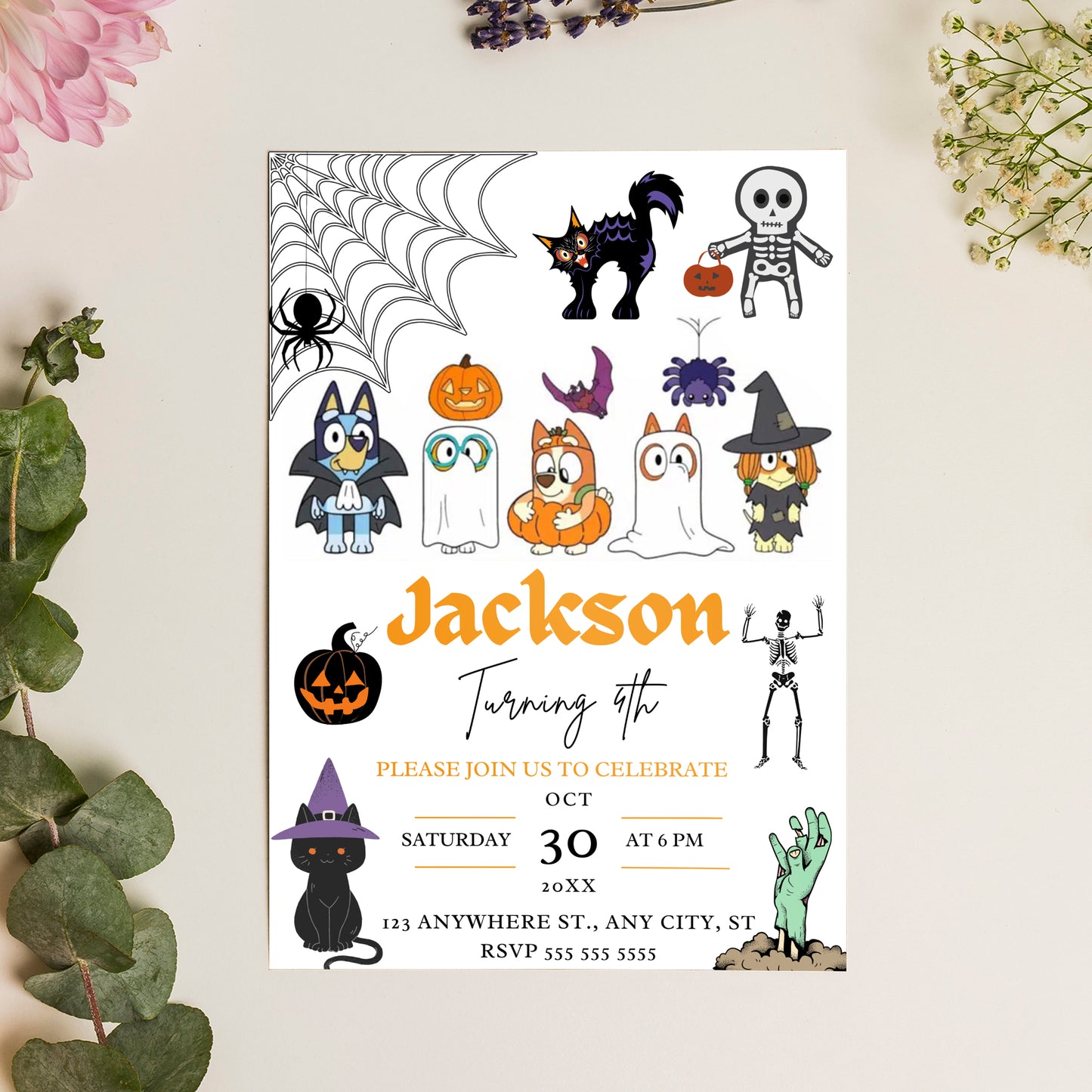 Bluey and Bingo Halloween Birthday Invitation Template