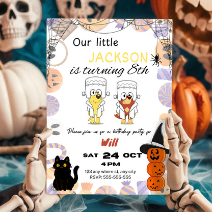 Bluey and Bingo Halloween Birthday Party Invitation Template - CreativeRino