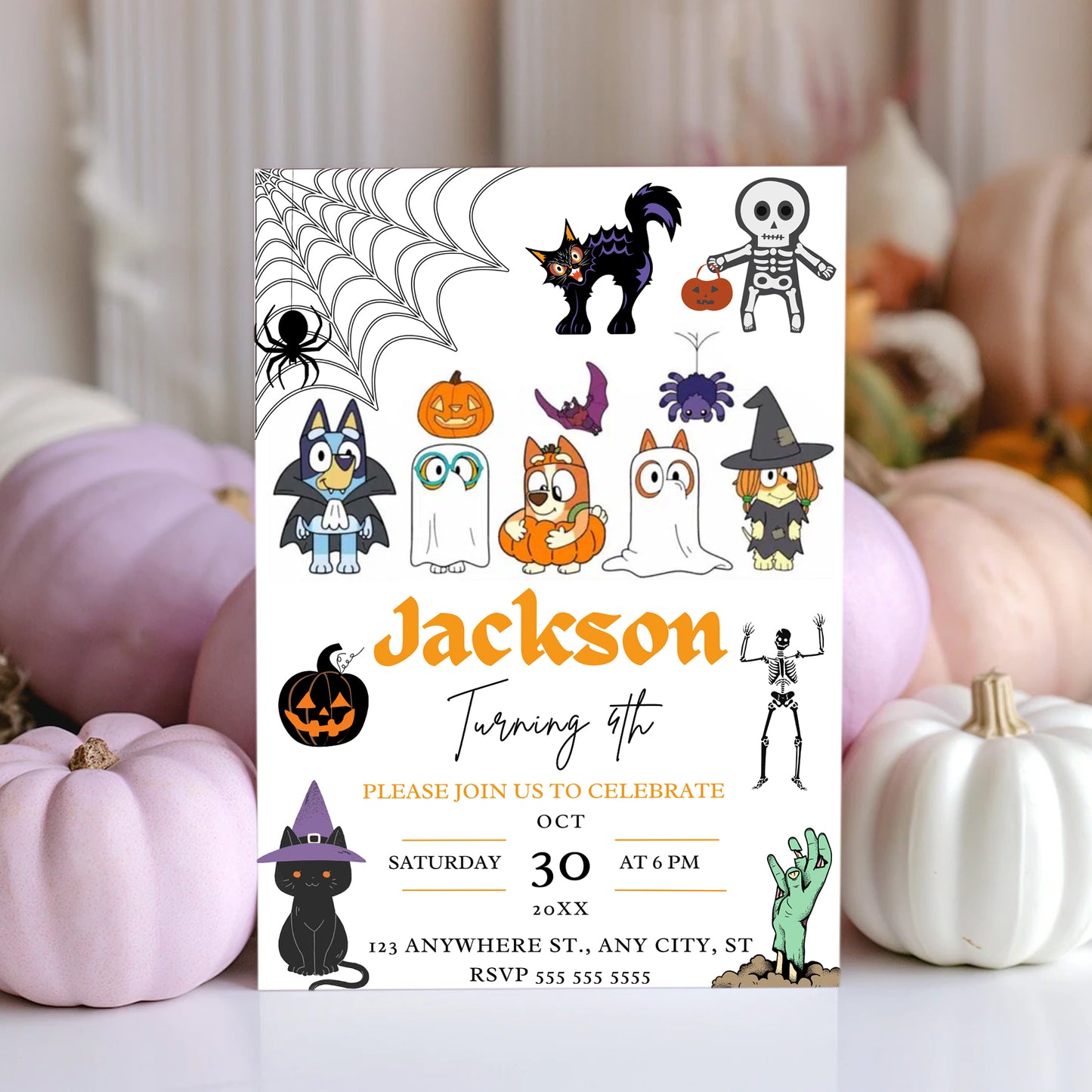 Bluey and Bingo Halloween Birthday Invitation Template - CreativeRino