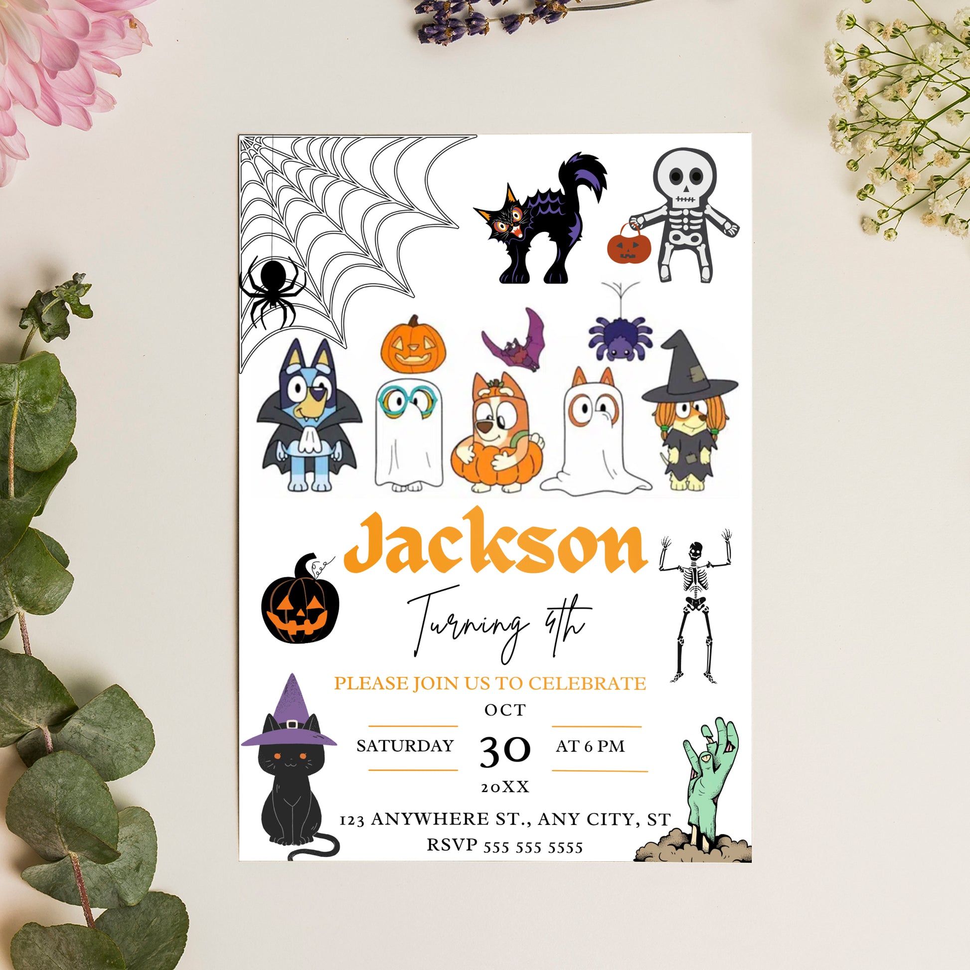 Bluey and Bingo Halloween Birthday Invitation Template - CreativeRino