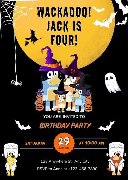 Bluey Halloween Birthday Invitation Template - CreativeRino