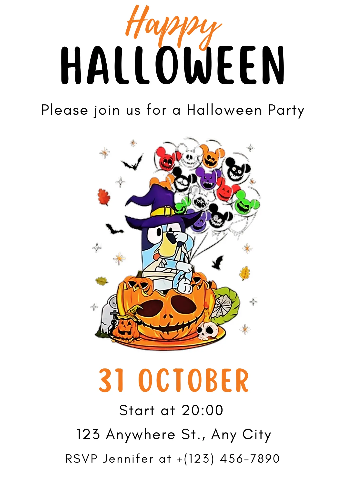 Bluey Halloween Birthday Invitation Template - CreativeRino