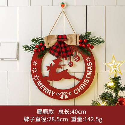 Rustic Wooden Christmas Wreath & Welcome Doorplate | Festive Floral Door Ring Decoration eprolo
