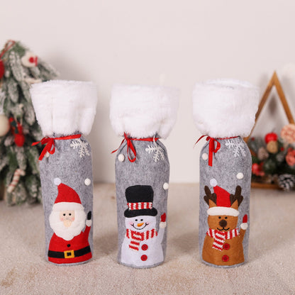 Festive Red Wine Bottle Covers Gift Set | Elderly, Snowman & Elk Household Decor eprolo