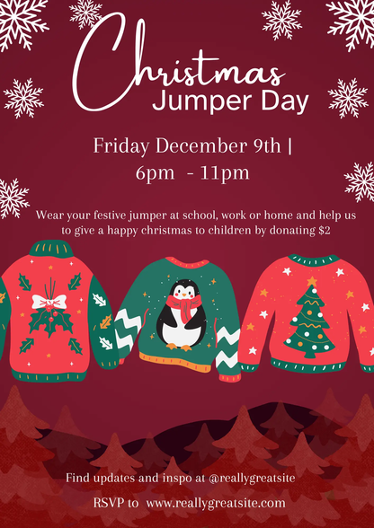 Christmas Jumper Day Invitation Template | Ugly Sweater Christmas Party Invite - CreativeRino