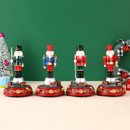 Luminous Musical Christmas Village Ornament Decor | Resin Walnut Soldier, Rotating Train & House eprolo