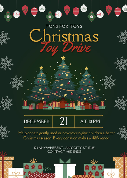Christmas Toy Drive Flyer Template | Toy Drive Invitation - CreativeRino