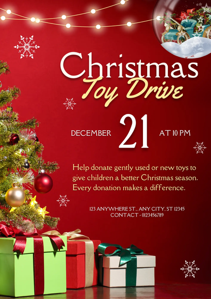Christmas Toy Drive Flyer Template | Toy Drive Invitation - CreativeRino