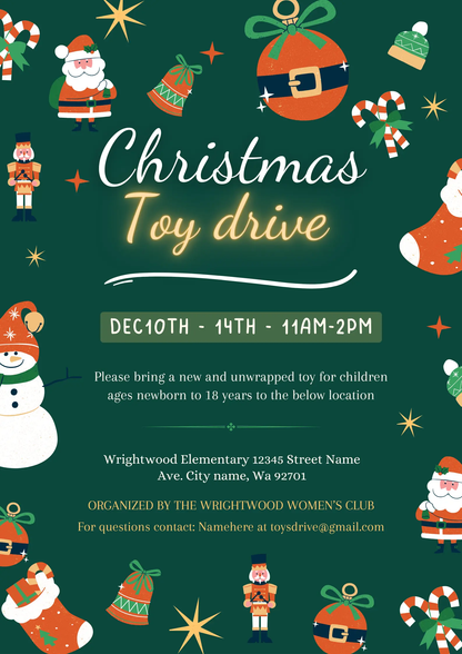 Christmas Toy Drive Flyer Template | Toy Drive Invitation - CreativeRino