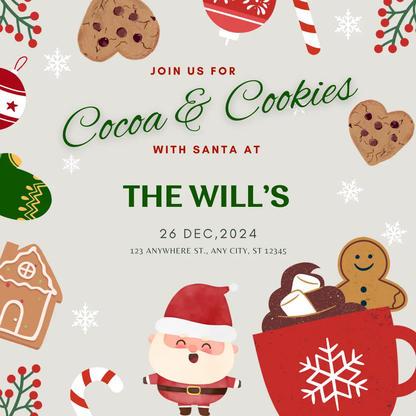 Cocoa and Cookies with Santa Invitation Template | Santa Claus Christmas Invite - CreativeRino